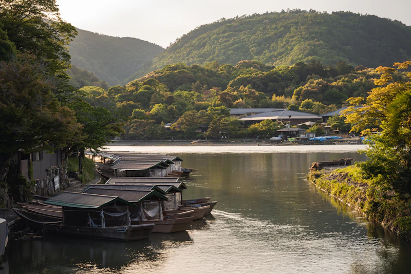 Traditional wooden mountain inn exterior in Japan, hinoki cypress construction