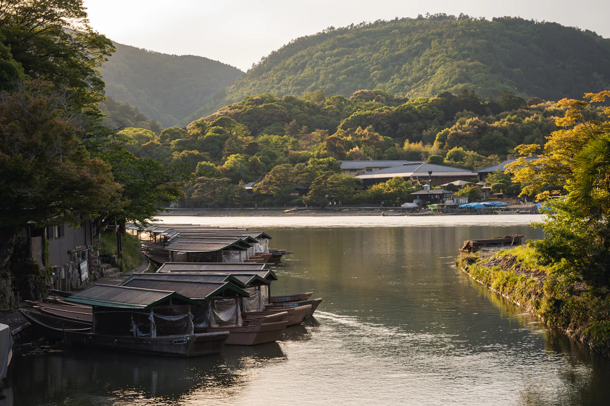 Traditional wooden mountain inn exterior in Japan, hinoki cypress construction