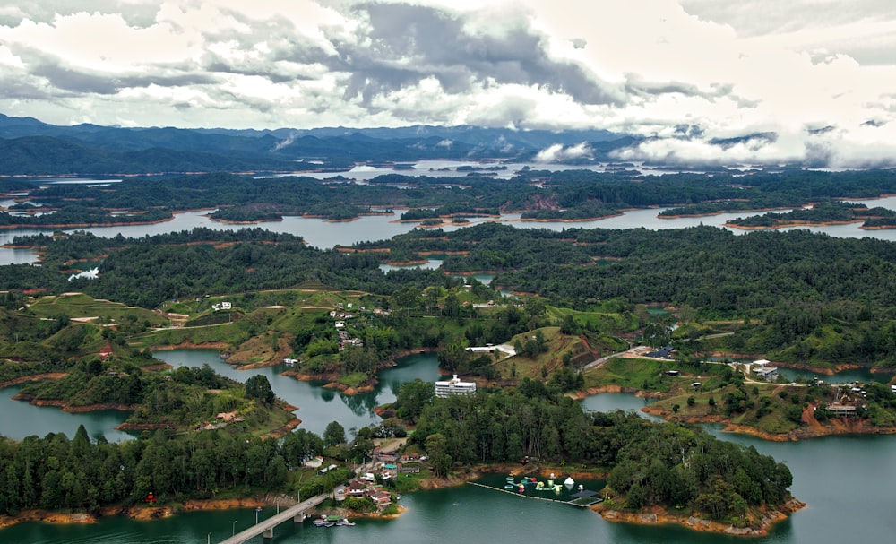 una gran masa de agua rodeada de bosque