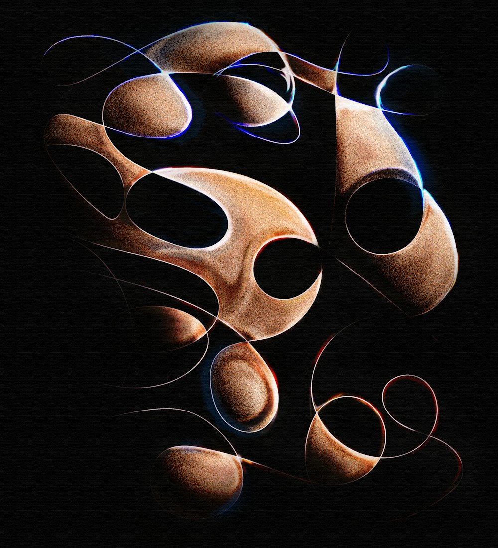 a painting of a group of shapes on a black background
