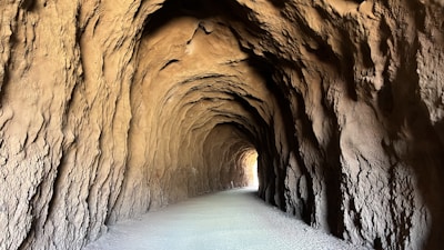 An intricate tunnel entrance carved into rugged mountainside.