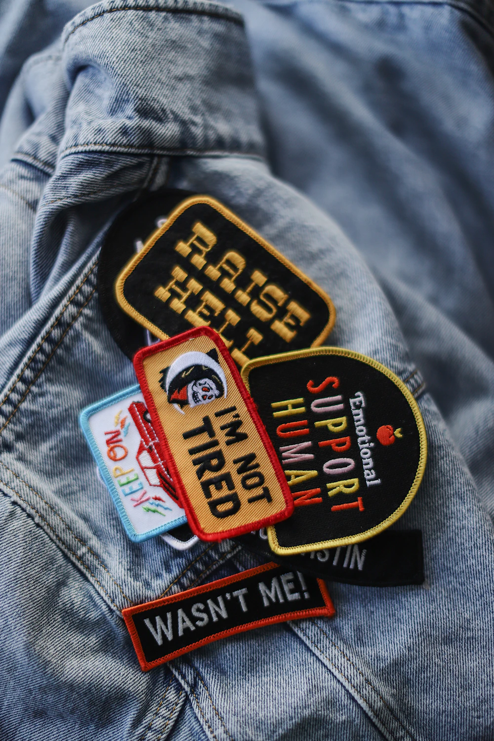 Close-up of a custom casual jacket with embroidered branding