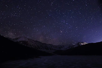 Star-filled night sky over the quiet mountains of South Sinai, evoking calm and wonder.