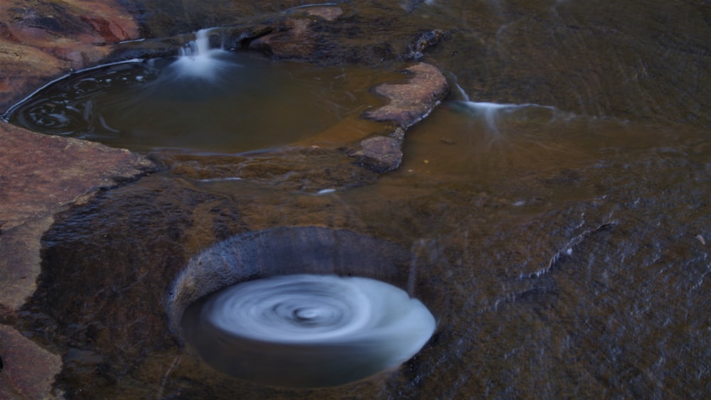 Un objeto blanco flotando en un charco de agua