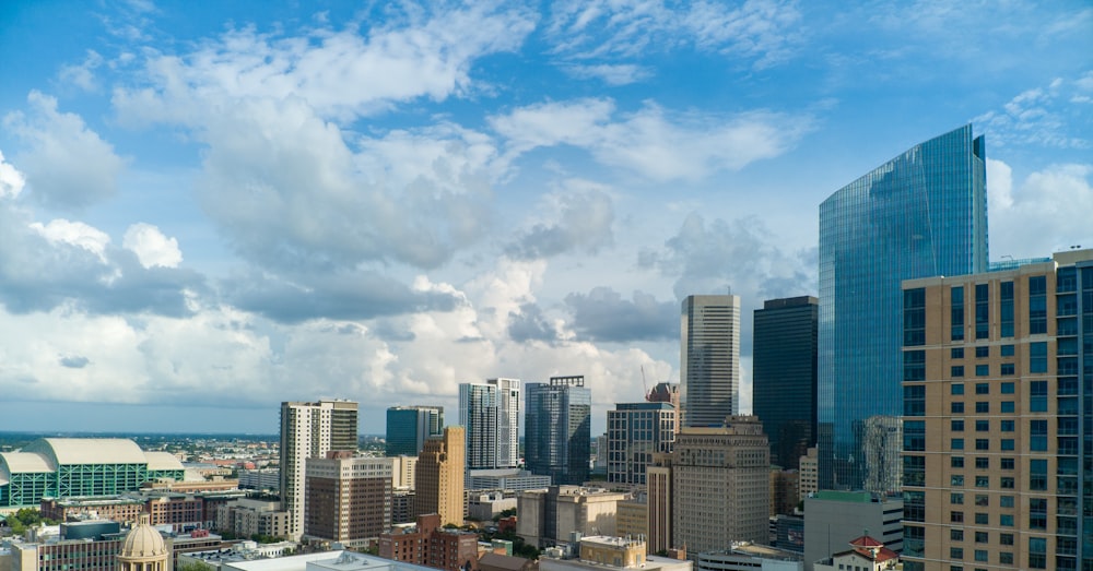 a view of a city with tall buildings