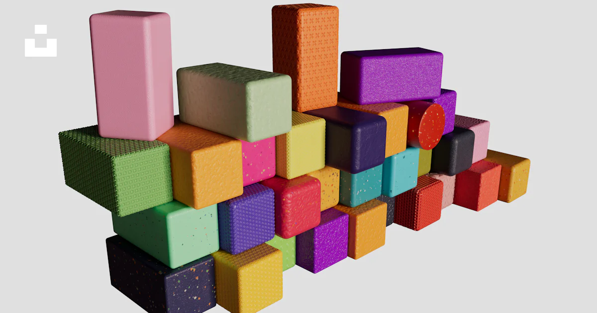 A bunch of different colored blocks stacked on top of each other photo ...