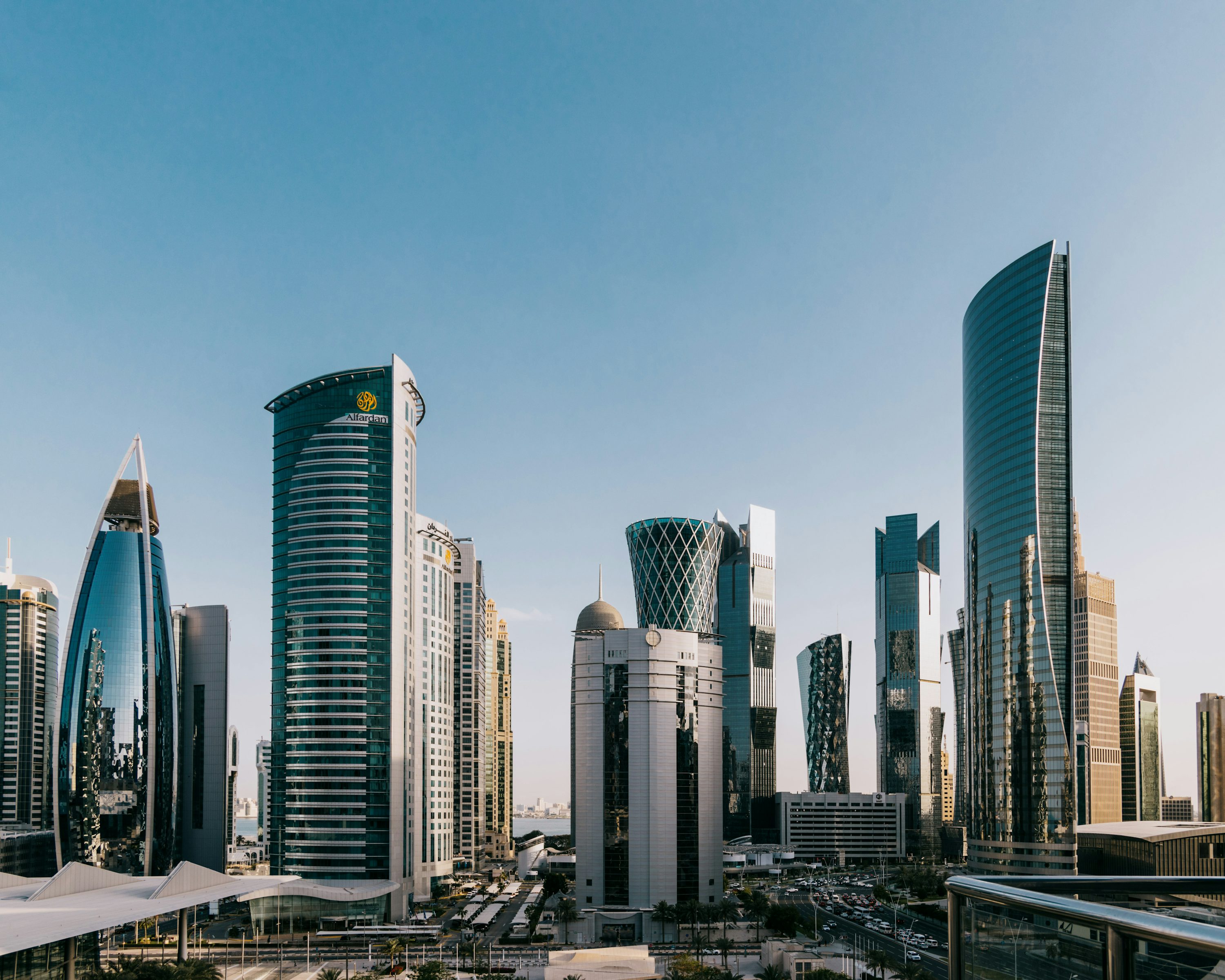a group of tall buildings in a city