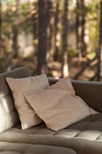 a couch with two pillows on top of it