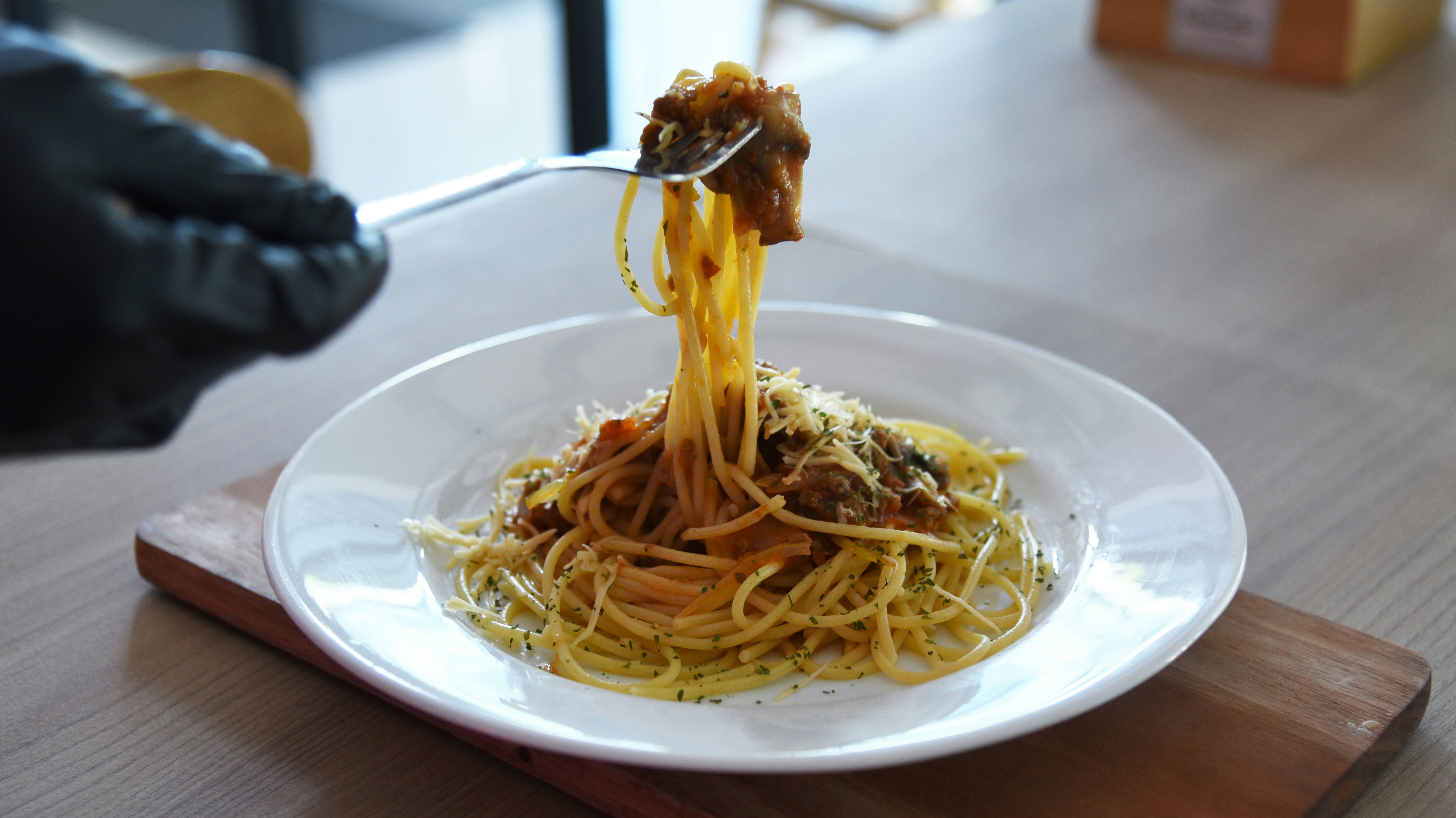 a plate of spaghetti being lifted with a fork, Spaghetti and Cheese