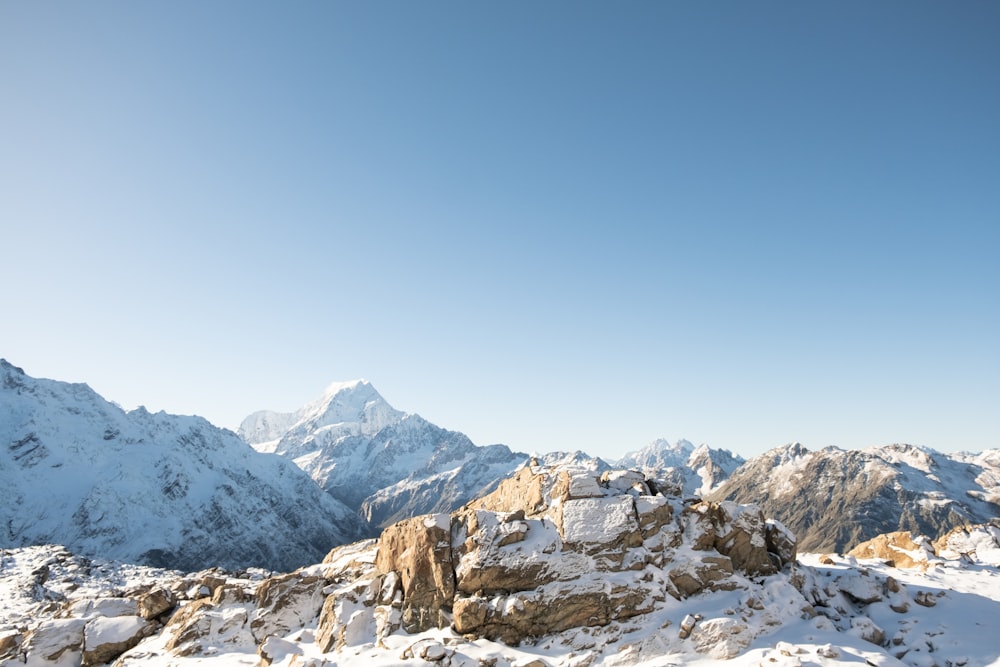 a man standing on top of a snow covered mountain