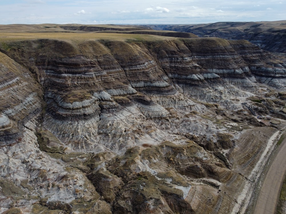 an aerial view of a canyon in the desert