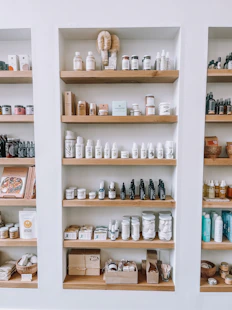 a shelf filled with lots of different types of items