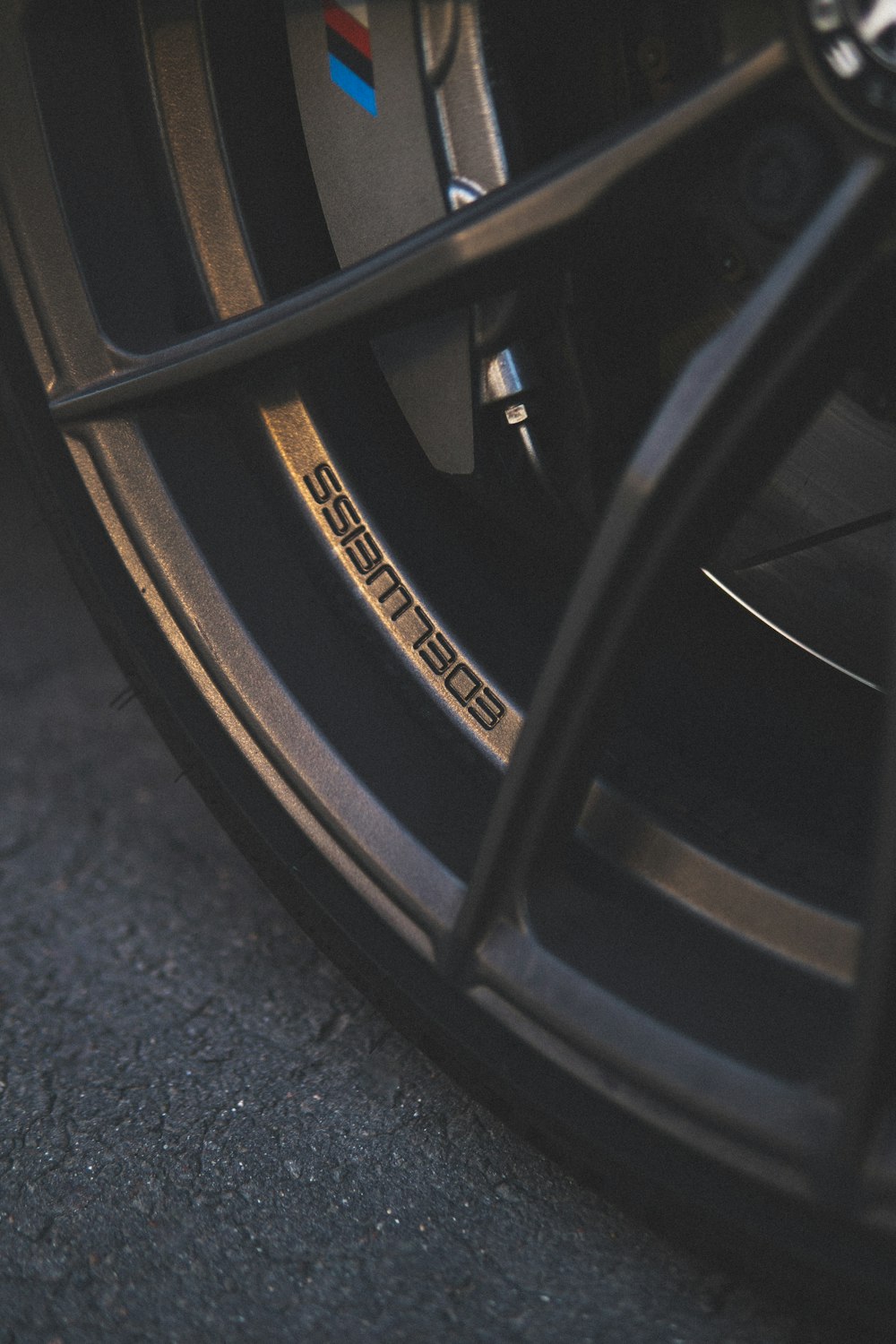 a close up of a tire on a car