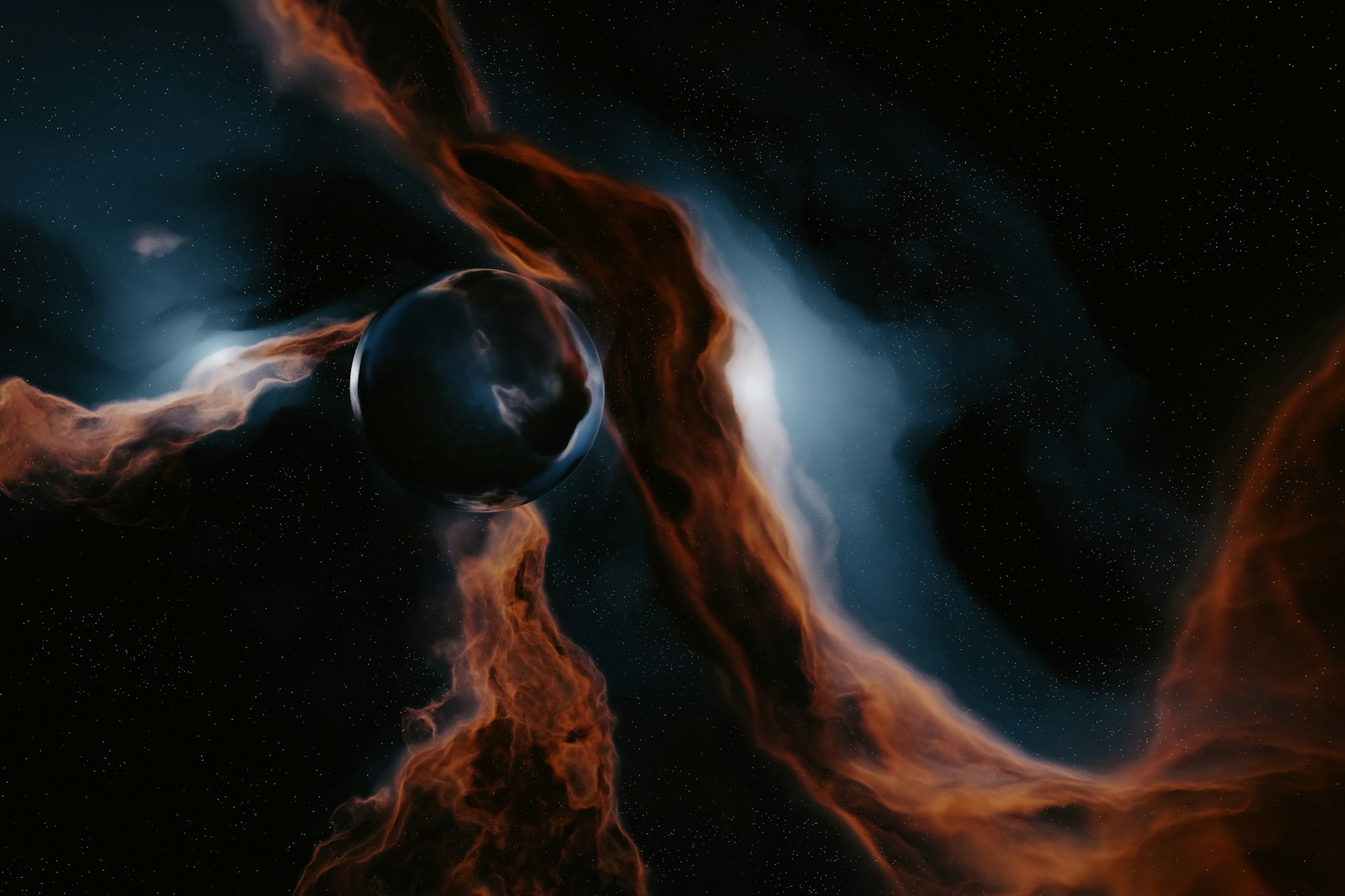 an image of a space scene with a planet in the foreground