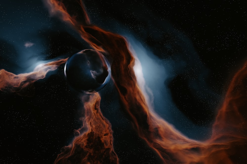 Una imagen de una escena espacial con un planeta en primer plano