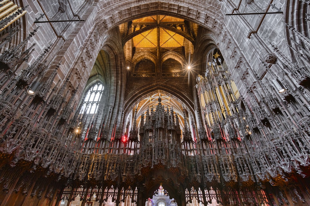 a large cathedral with a clock inside of it