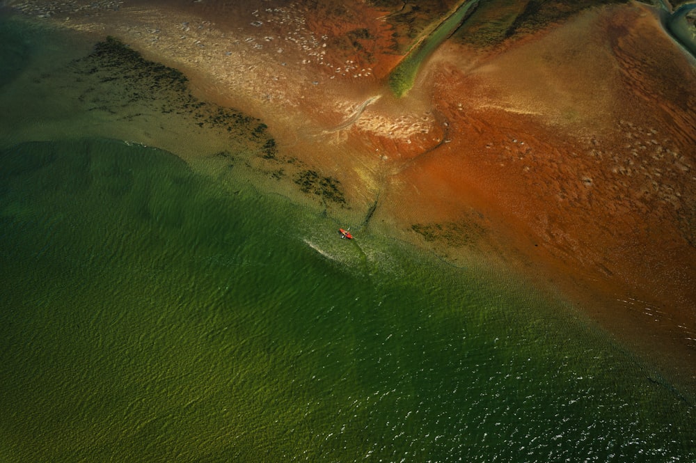 an aerial view of a body of water