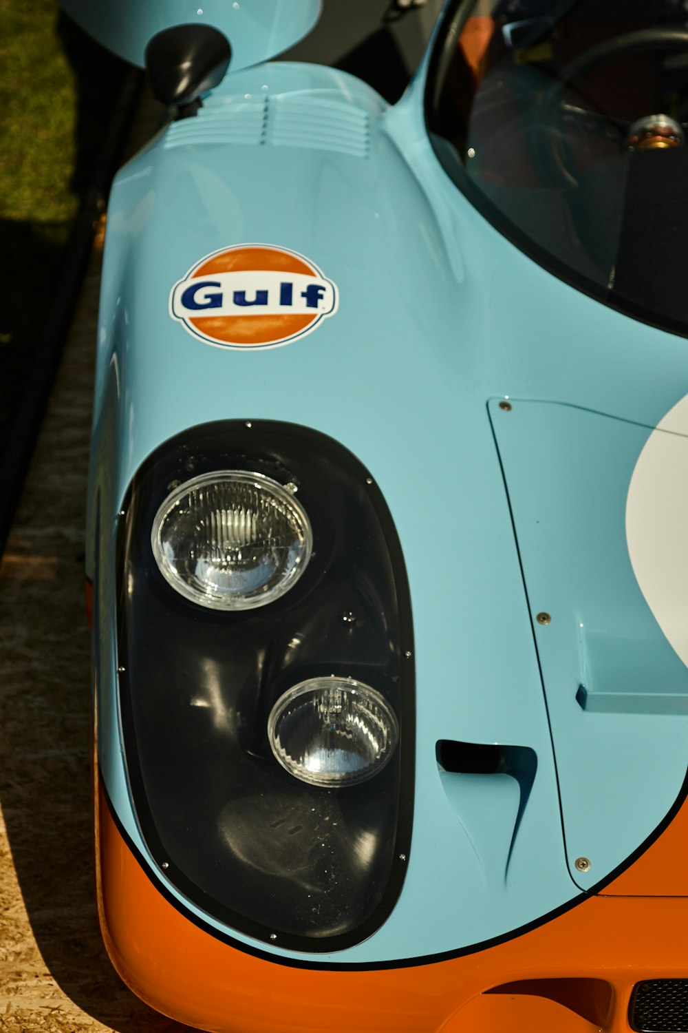 a close up of the front of a race car