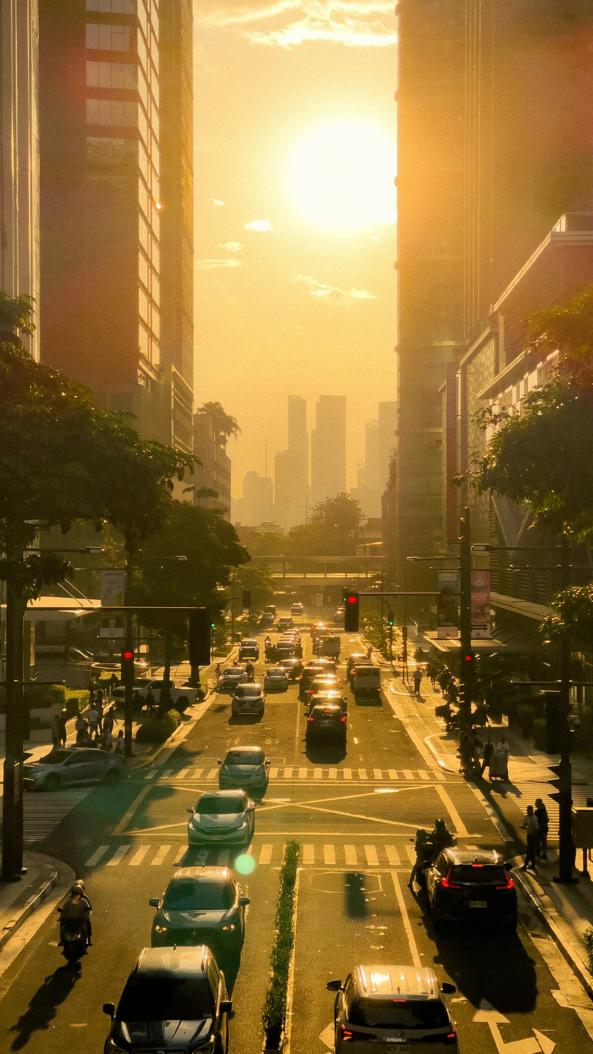 A bustling street scene bathed in golden afternoon light, capturing vibrant expressions and fleeting moments.