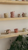 a shelf filled with lots of different kinds of cups