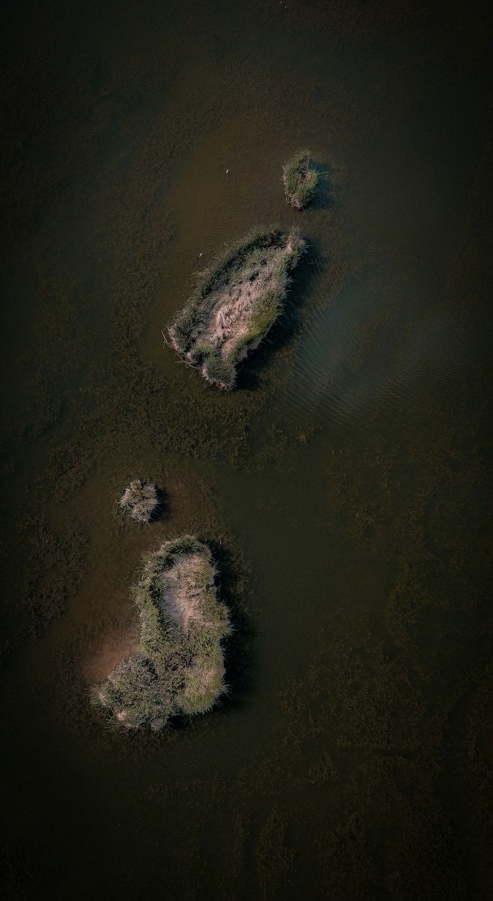 Una vista aérea de dos rocas en un cuerpo de agua
