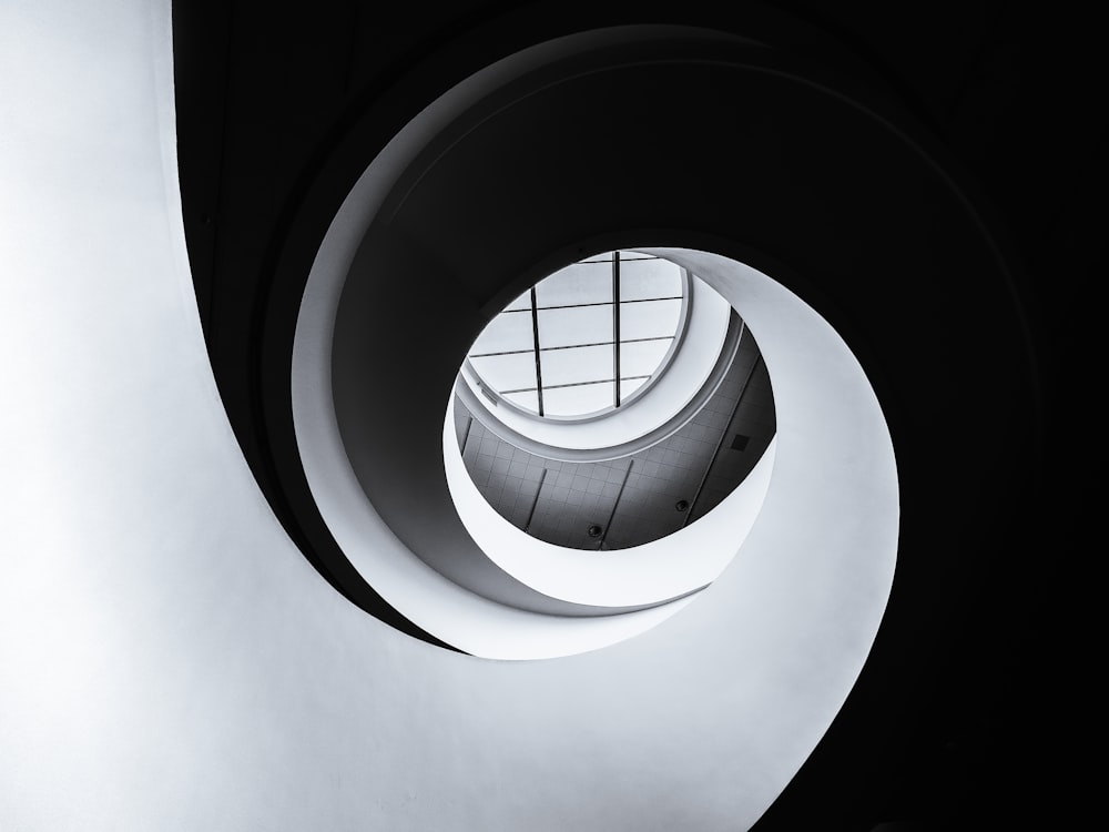 a circular window in the center of a building