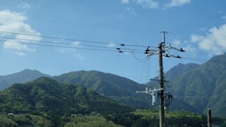 a telephone pole with a lot of wires on top of it