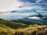 a view of a mountain range with clouds in the sky