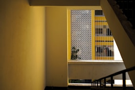 Bright stairwell in an apartment building after renovation and fresh paint