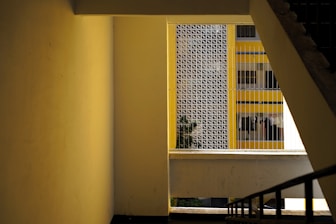Bright stairwell in an apartment building after renovation and fresh paint