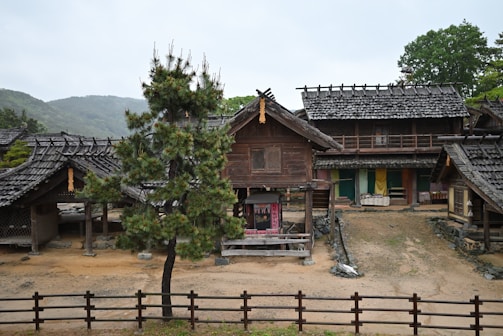 A rustic village scene in Minecraft with warm wooden textures and cozy homes.