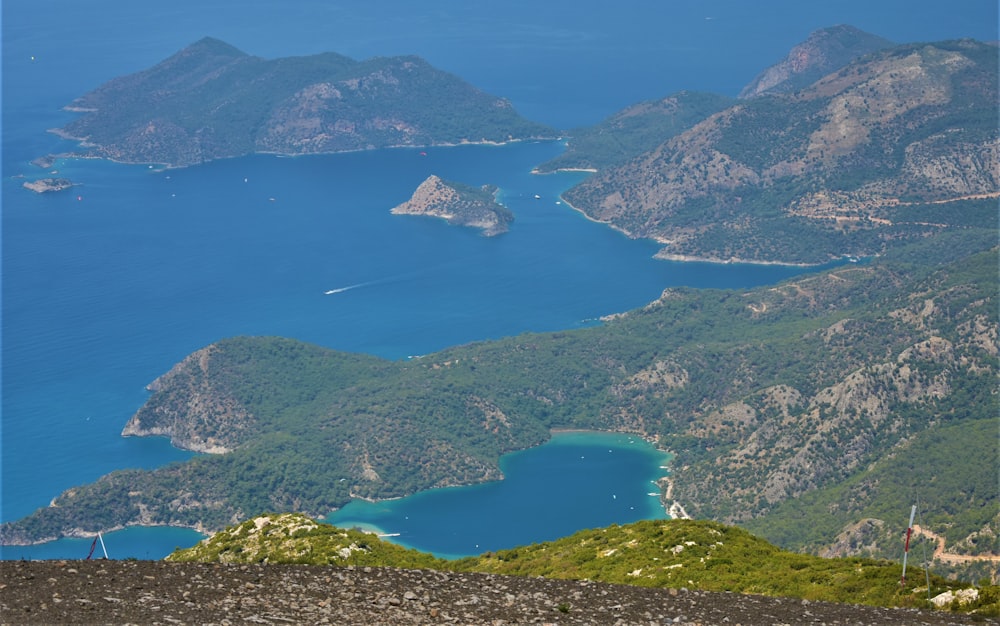 a view of a large body of water from a hill