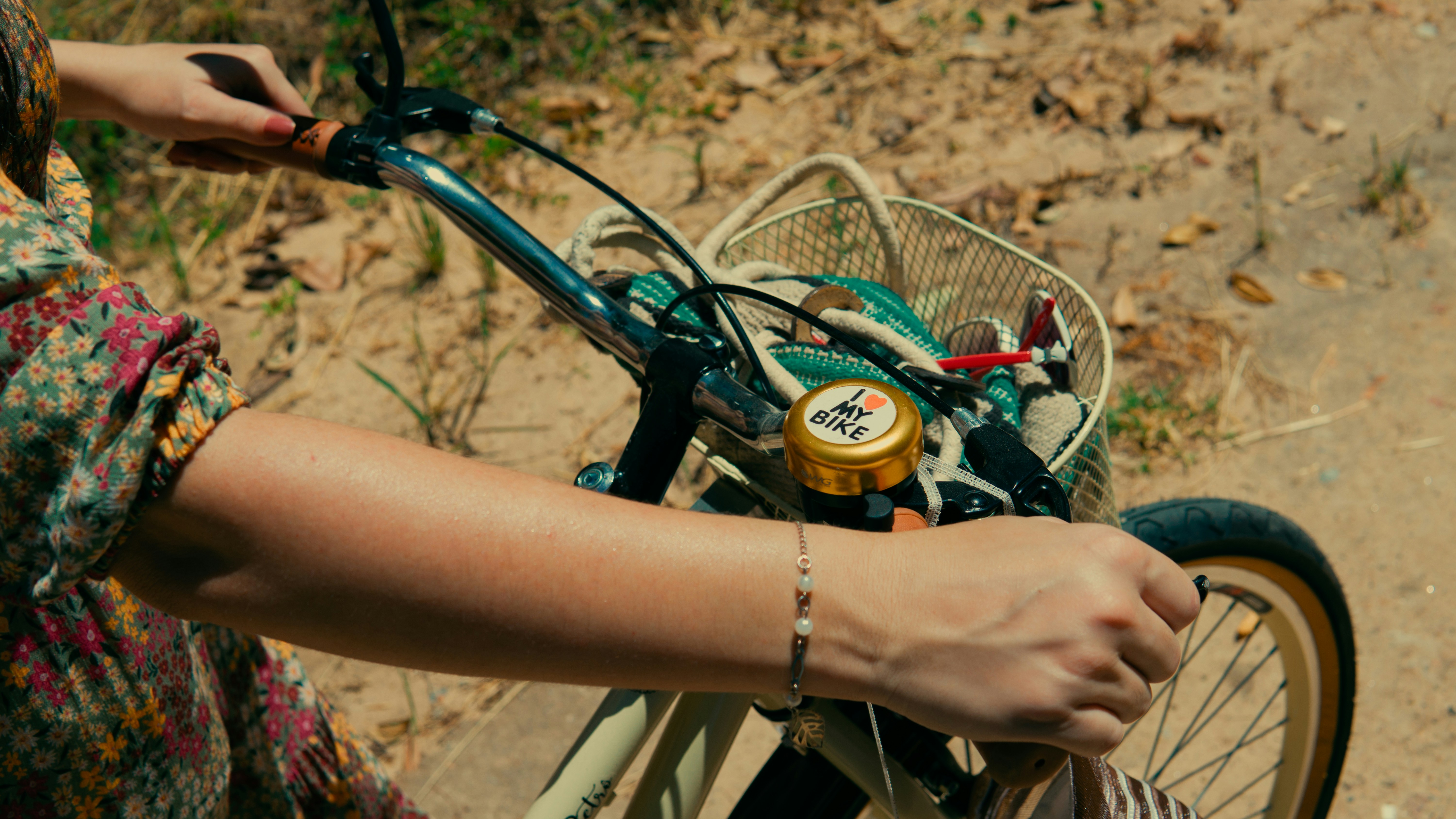 a close up of a person holding a bike