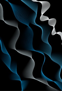 a black background with blue and white wavy lines