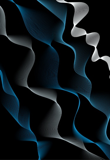 a black background with blue and white wavy lines
