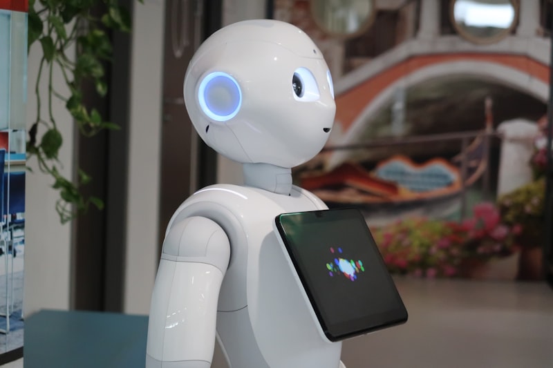 AI robot agent holding a tablet