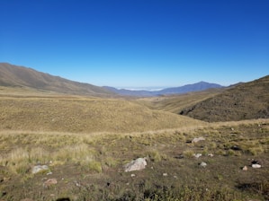 Wide open Wyoming landscape with rolling hills under a clear blue sky.