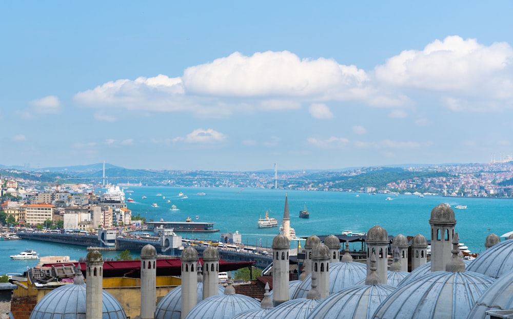 a large body of water with a city in the background