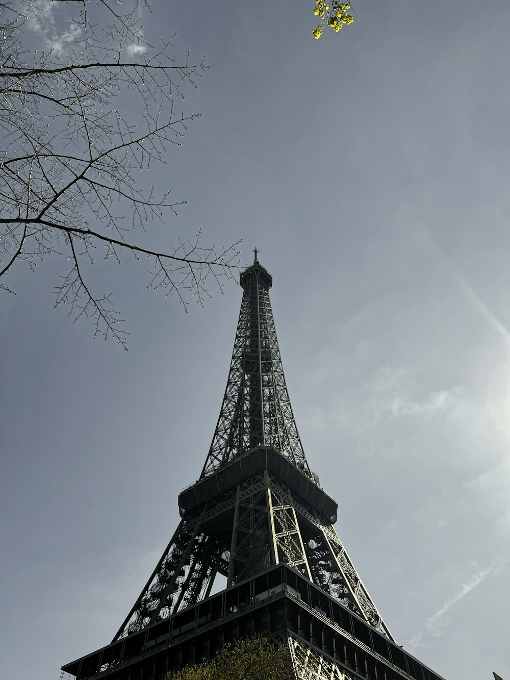 a view of the eiffel tower from below