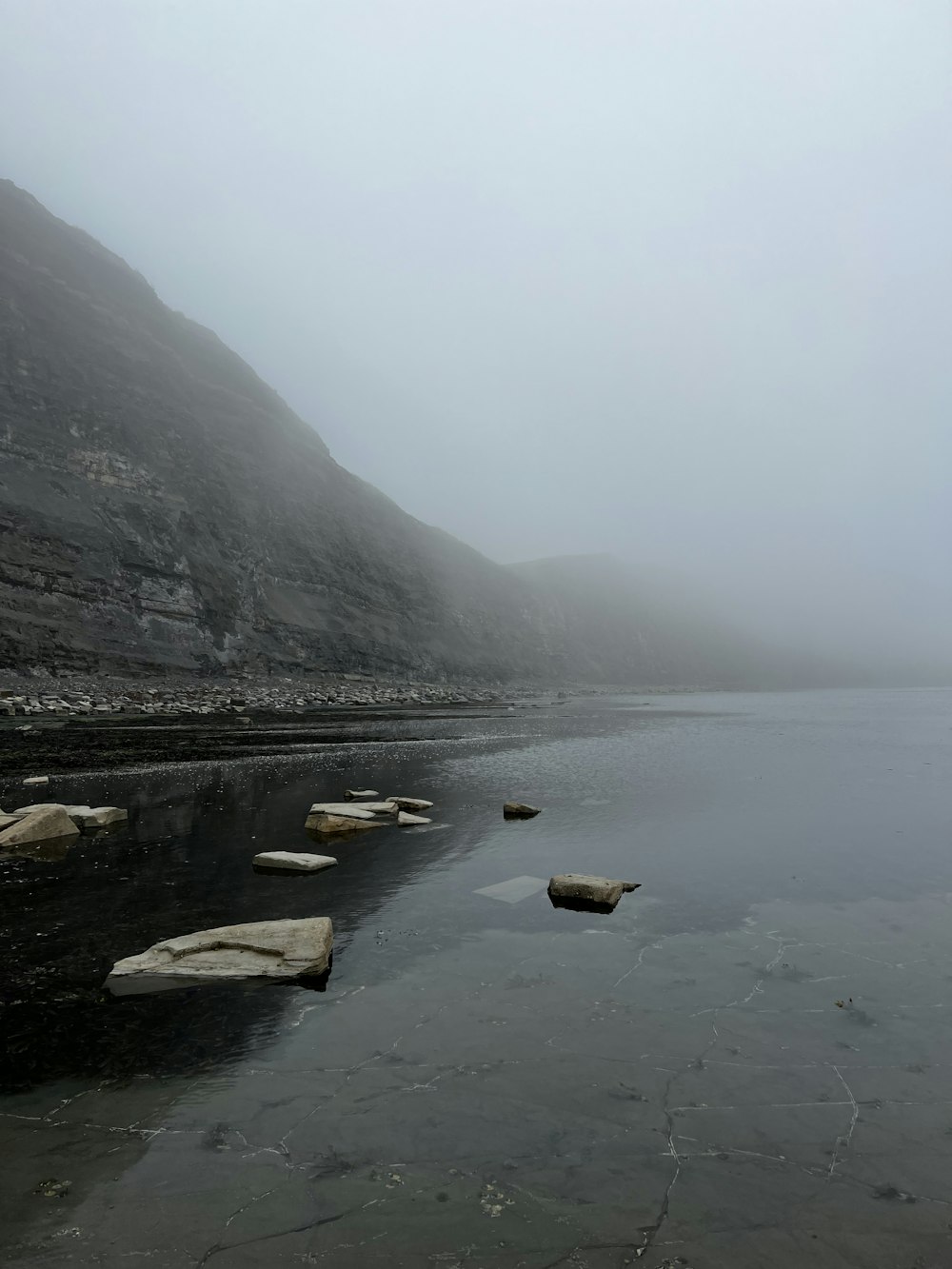 a body of water with rocks in the middle of it