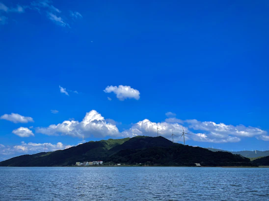 A serene landscape showing a clean fuel storage facility surrounded by green trees under a bright blue sky.