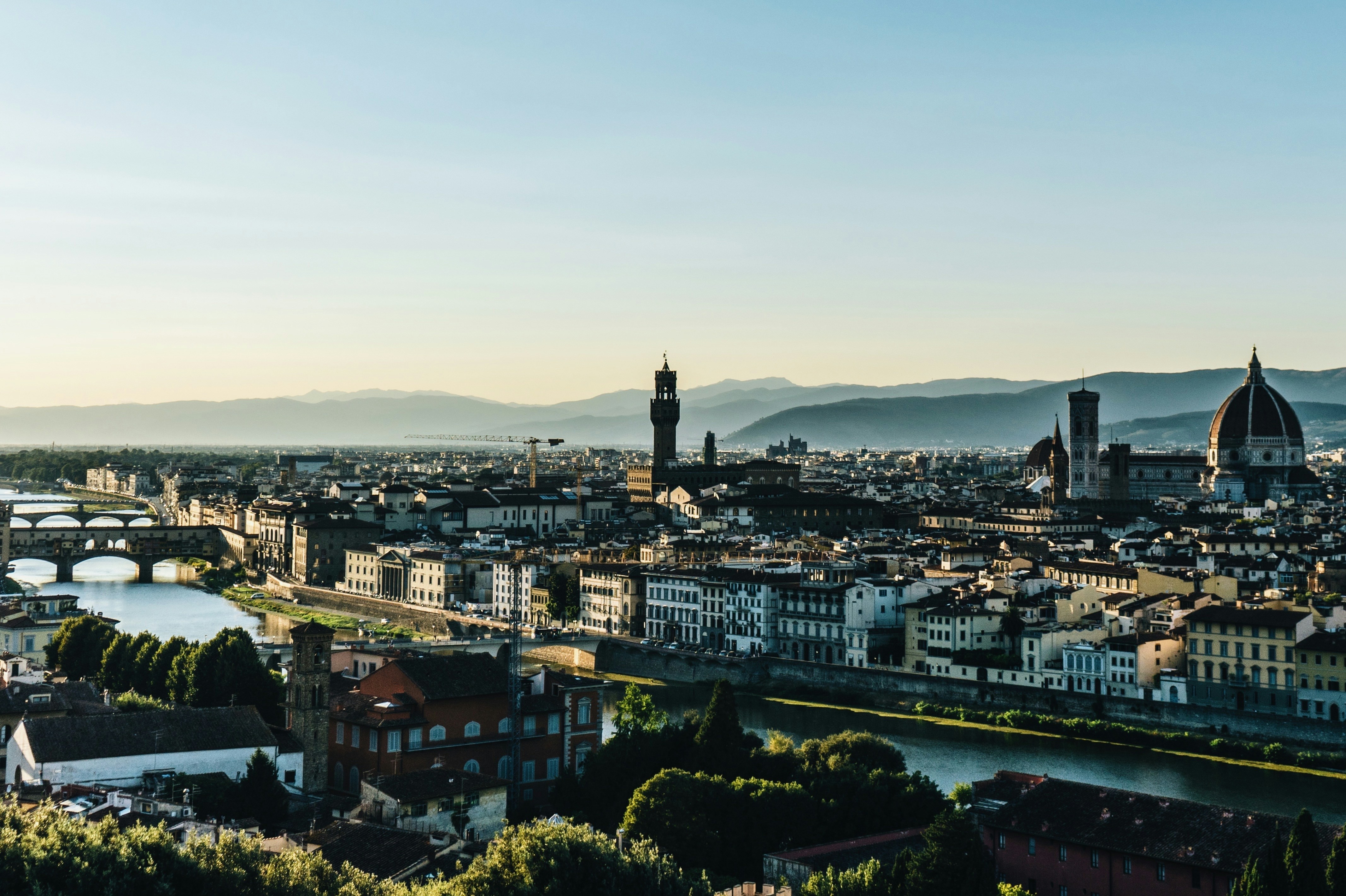 A view of a city with a river running through it