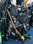 A collection of diving accessories including masks and fins.
