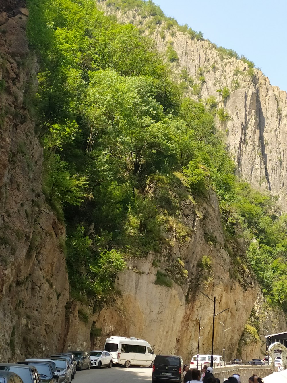 un gruppo di persone in piedi sul ciglio di una strada