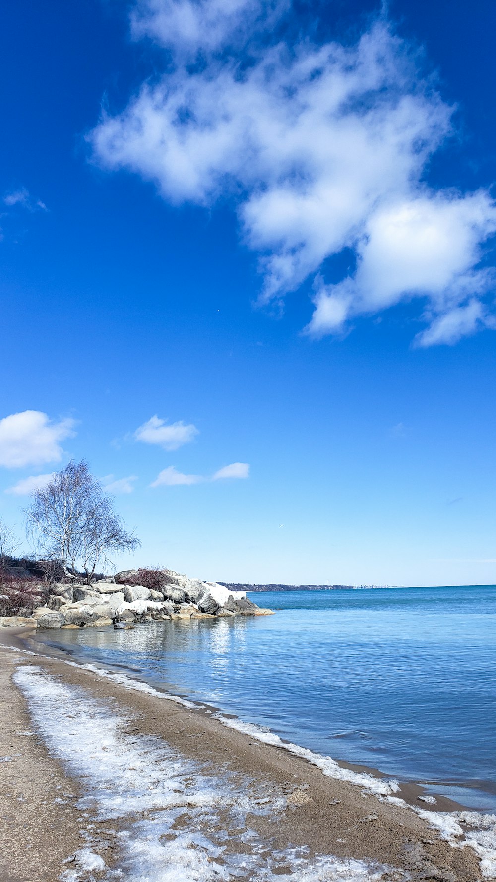 a view of a body of water from a beach