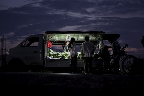 A refrigerated truck transporting fresh produce through a southern African landscape.