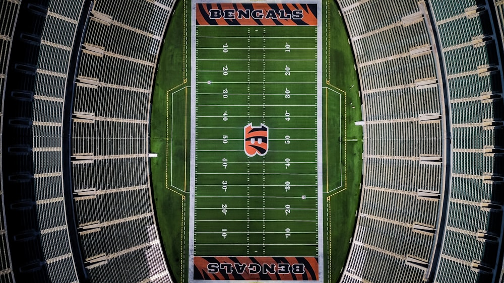 an aerial view of a football field