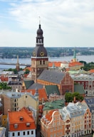 a view of a city with a clock tower