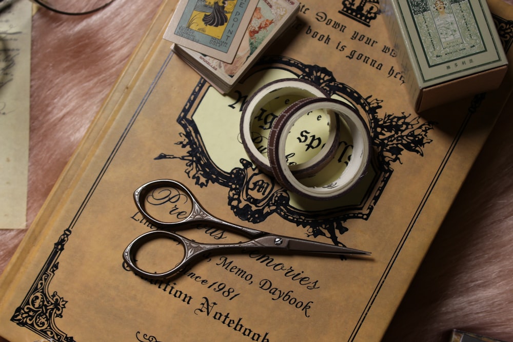 a pair of scissors sitting on top of a book