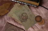 High-resolution image of printed materials arranged neatly on a wooden table.